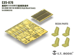 ET Modèle E35-076 Sièges à dossier haut US ARMY M1114 HUMVEE (Pour kit BRONCO) (1/35)