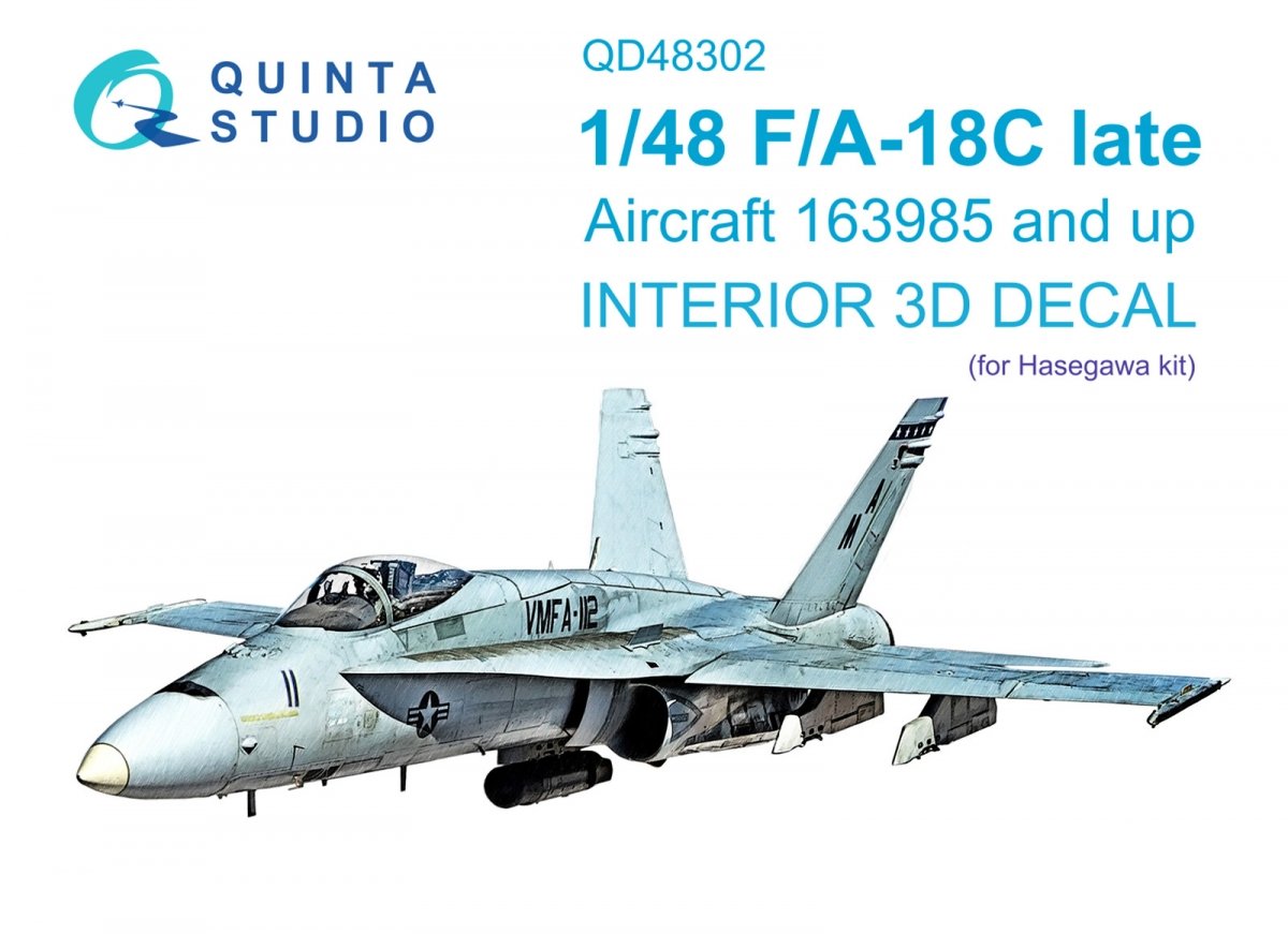 Intérieur imprimé en 3D et coloré sur papier décalcomanie Quinta Studio QD48302 F/A-18C (Hasegawa) au 1/48