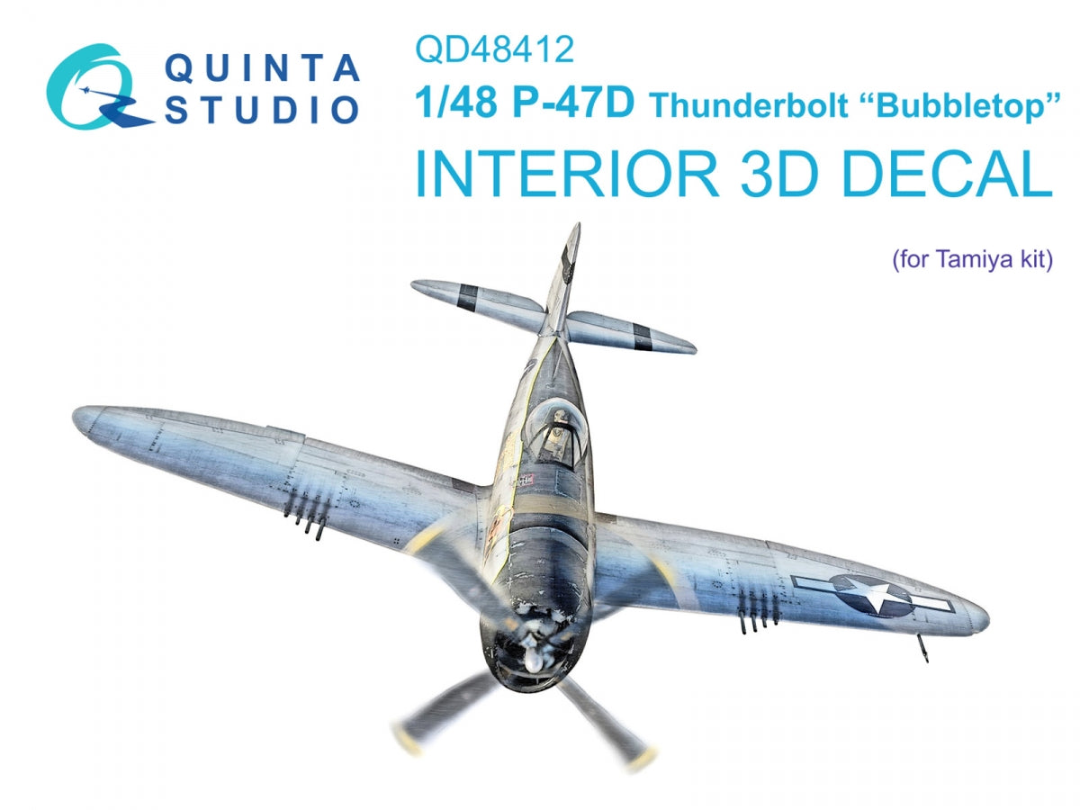 Intérieur imprimé en 3D et coloré sur papier décalcomanie Quinta Studio QD48412 P-47D Thunderbolt Bubbletop (Tamiya) 1/48