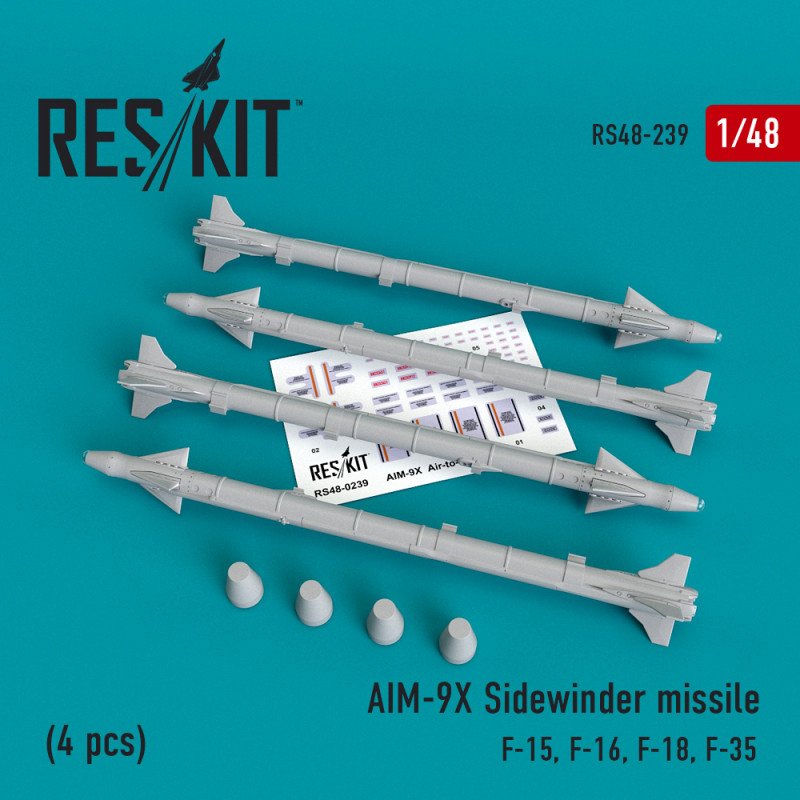 RESKIT RS48-0239 Missile AIM-9X Sidewinder (4 pièces) 1/48