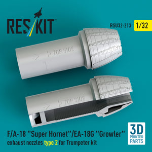 RESKIT RSU32-0213 F/A-18 "Super Hornet"/EA-18G "Growler" exhaust nozzles type 2 for Trumpeter kit (3D Printed) 1/32