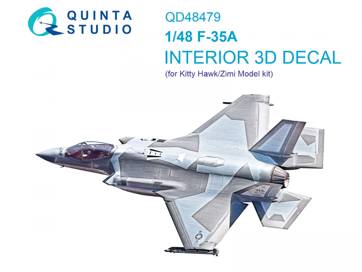 Quinta Studio QD48479 F-35A 3D-Printed &amp; colored Interior on decal paper (Kitty Hawk/Zimi Model) 1/48