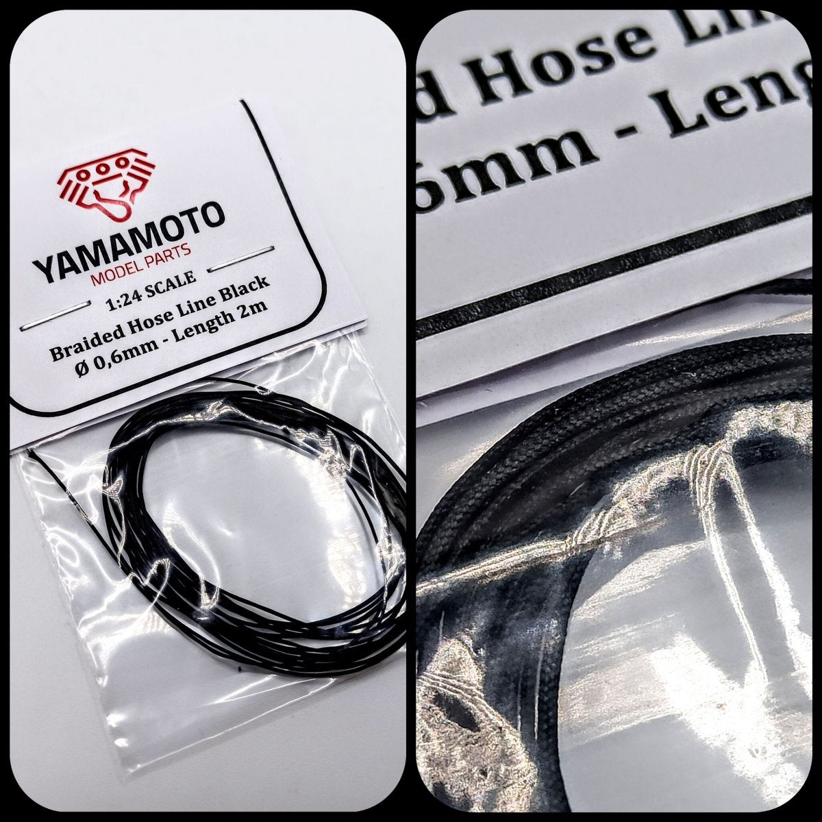 Tuyau tressé Yamamoto Model Parts YMPTUN75 Noir 0,6 mm 2 m 1/24 – immagine 3