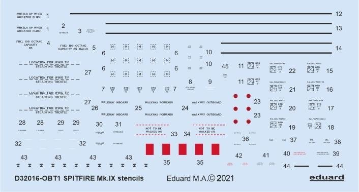 Eduard D32016 Spitfire Mk. IX stencils REVELL/TAMIYA 1/32