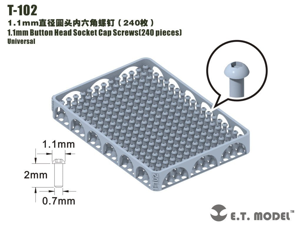 Vis à tête cylindrique creuse ET modèle T-102 de 1,1 mm (240 pièces)