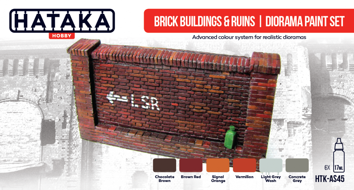 Kit de peinture pour diorama Hataka HTK-AS45 : ruines de bâtiments en briques (6 x 17 ml)