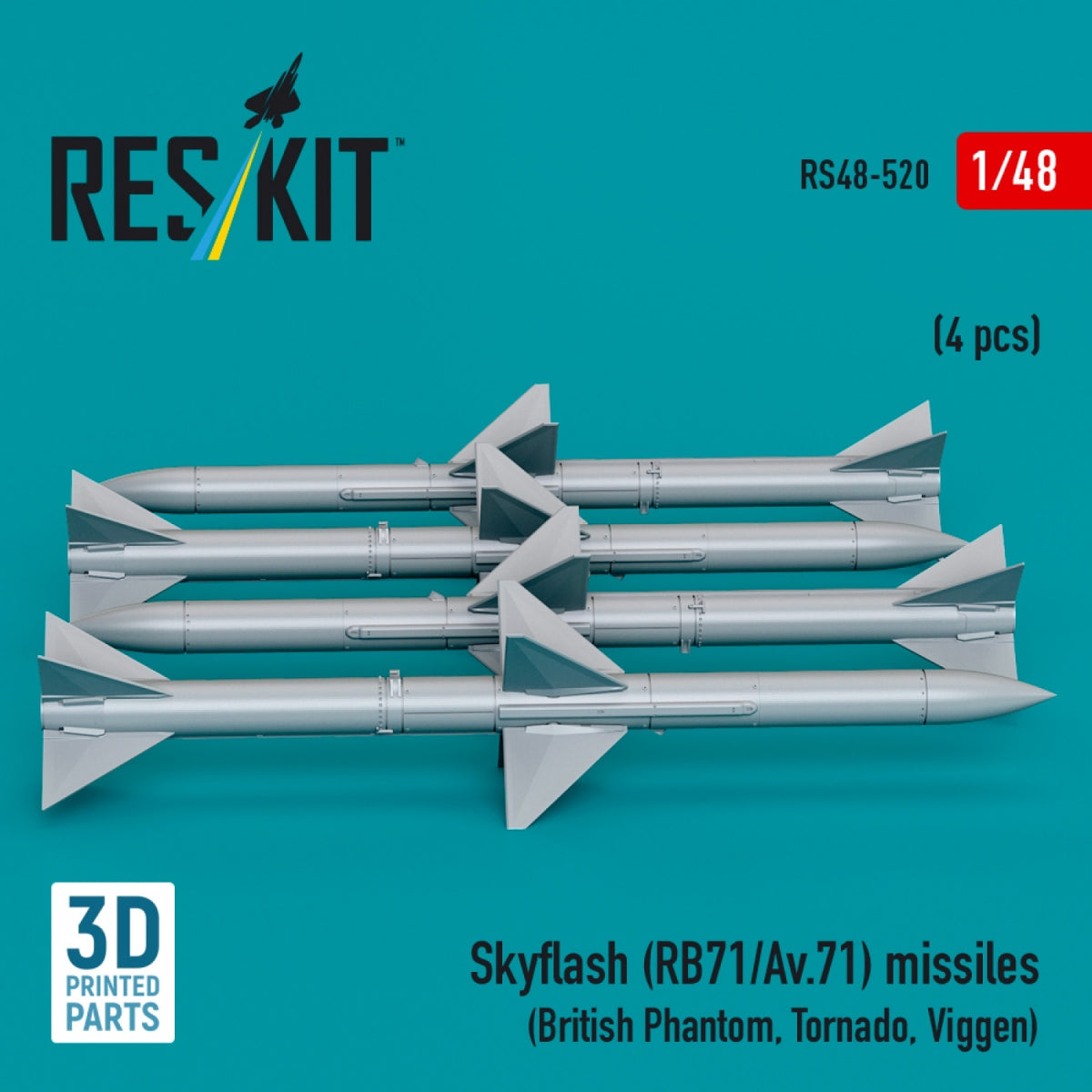 RESKIT RS48-0520 Missiles Skyflash (RB71/Av.71) (4 pcs) (imprimé en 3D) 1/48 – immagine 2