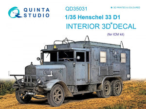 Quinta Studio QD35031 Henschel 33 D1 3D-Printed &amp;amp; coloured Interior on decal paper (for ICM kit) 1/35
