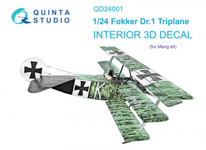 Intérieur imprimé en 3D et coloré sur papier décalcomanie Quinta Studio QD24001 Fokker Dr.1 (Meng) 1/24