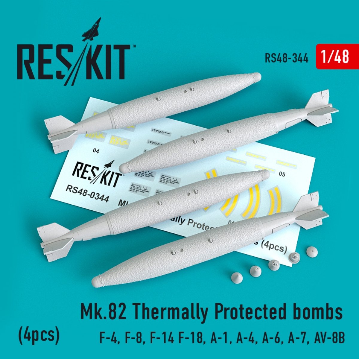 RESKIT RS48-0344 MK.82 BOMBES THERMIQUEMENT PROTÉGÉES (4 PIÈCES) 1/48