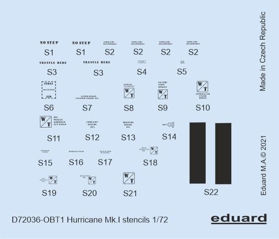 Pochoirs Eduard D72036 Hurricane Mk.I ARMA HOBBY/REVELL/AIRFIX 1/72