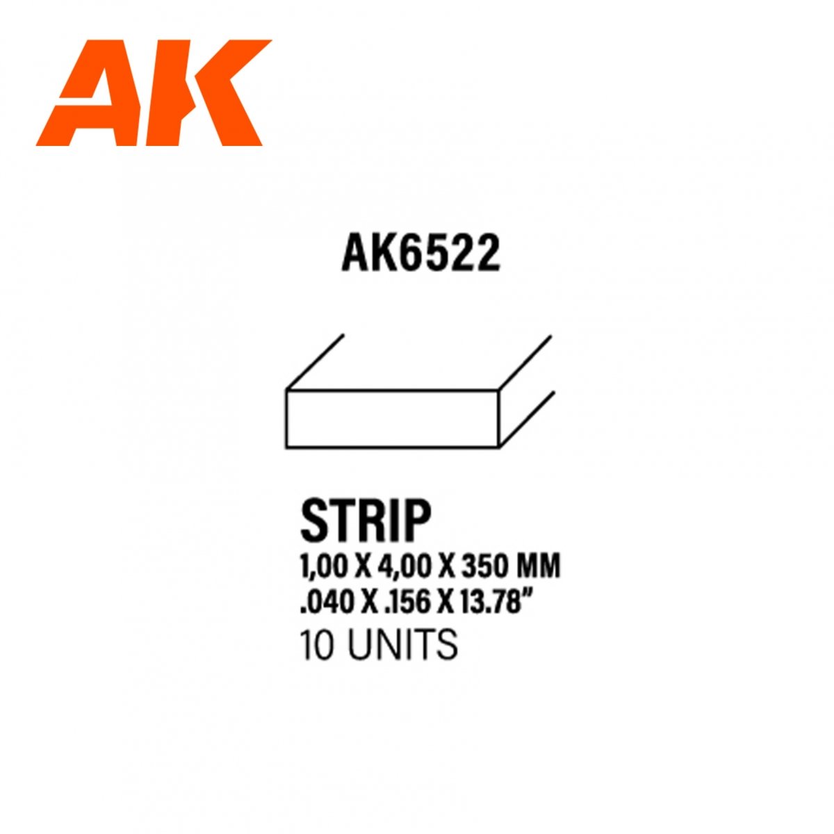 AK Interactive AK6522 BANDES 1,00 X 4,00 X 350MM – BANDE DE STYRÈNE – (10 UNITÉS)