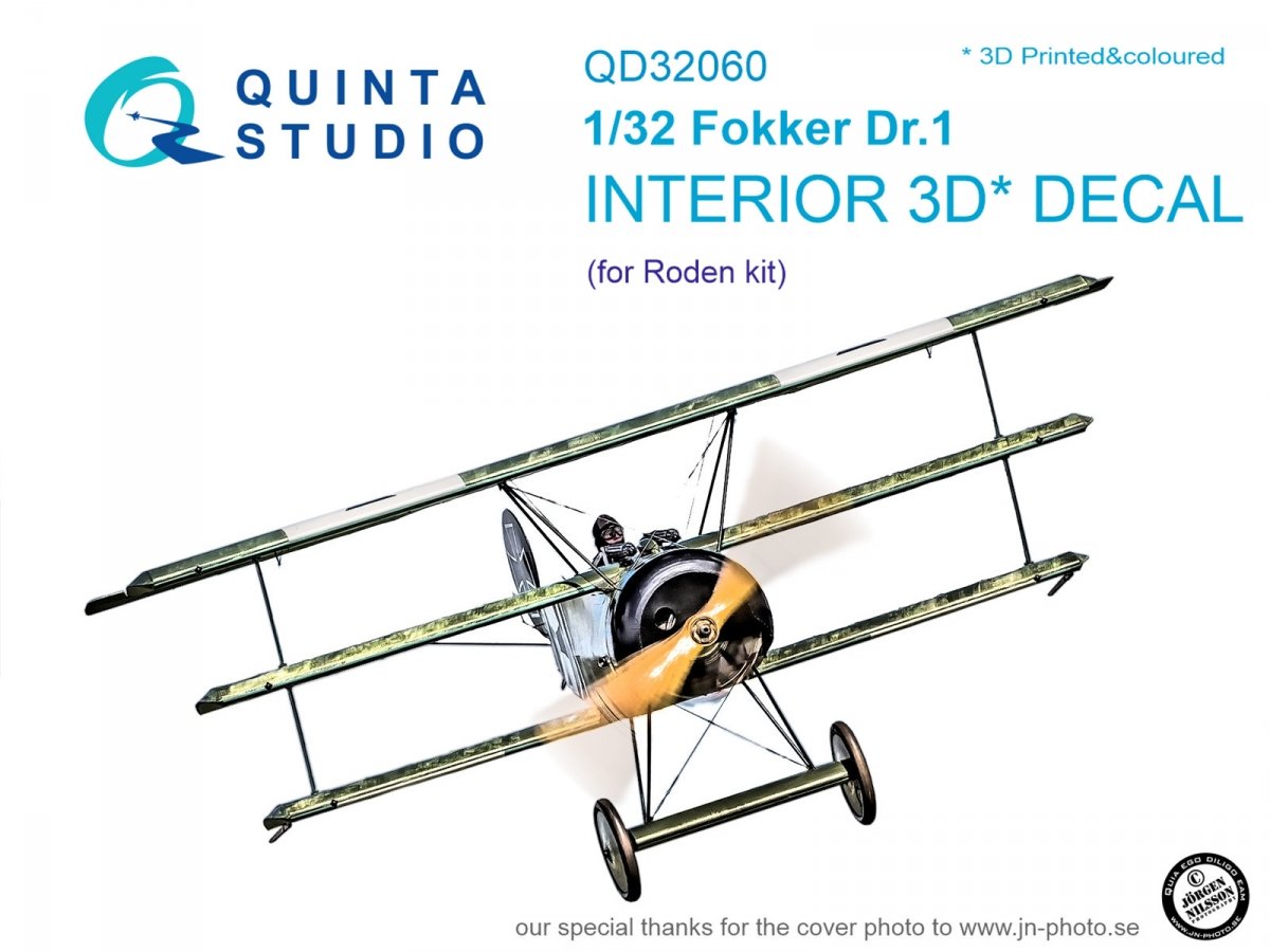 Intérieur imprimé en 3D et coloré sur papier décalcomanie Quinta Studio QD32060 pour Fokker Dr.1 (pour maquette Roden) à l&amp;#39;échelle 1/32
