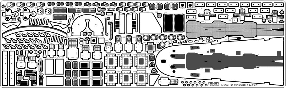 Pontos 37026FB USS BB-63 Missouri 1945 Ensemble de détails avancés (Pont en bois teinté bleu 20B) (1/350) – immagine 18