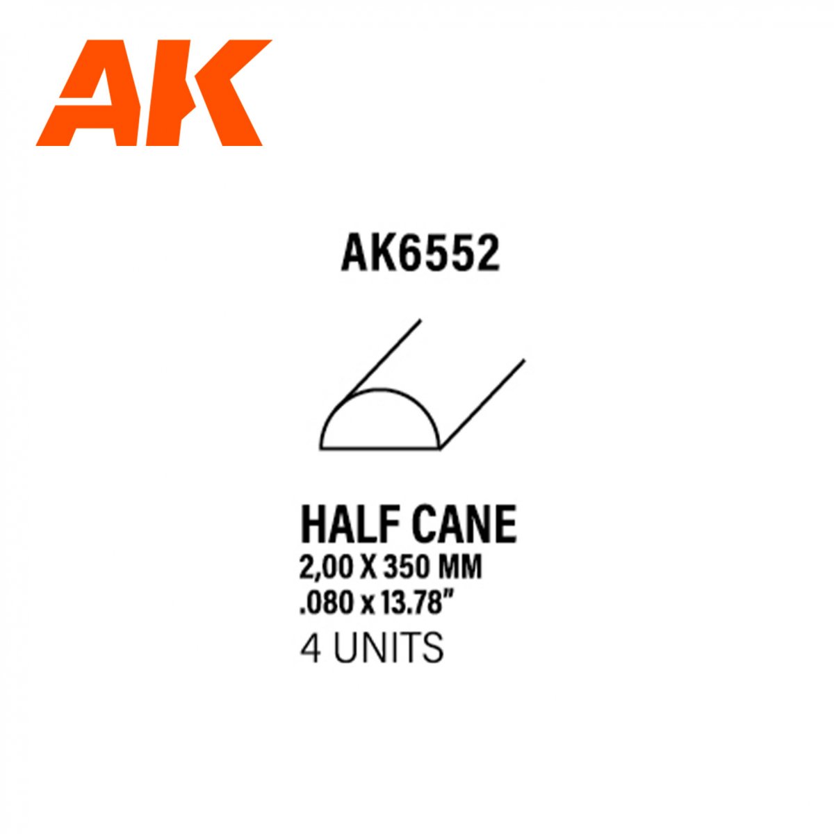 AK Interactive AK6552 DEMI-CANNE 2,00 X 350MM – DEMI-CANNE EN STYRÈNE – (4 UNITÉS)