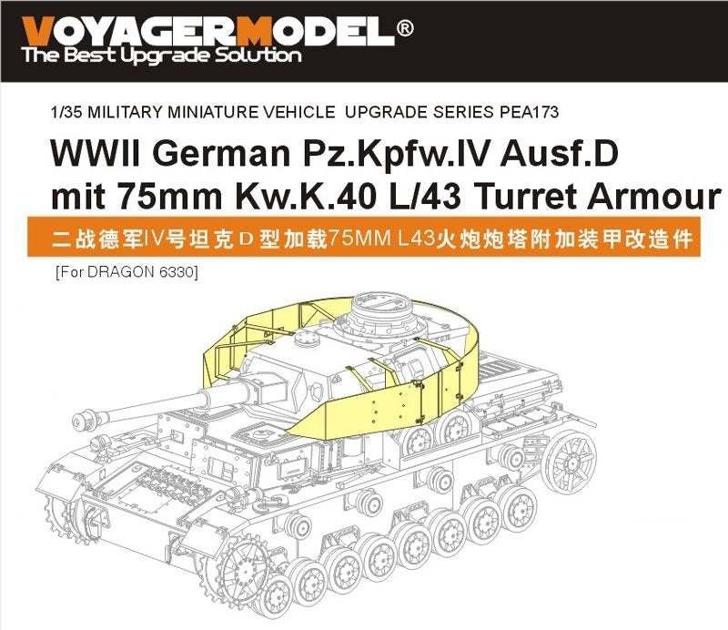 Voyager modèle PEA173 WWII allemand Pz.Kpfw.IV Ausf.D mit 75mm Kw.K.40 L/43 armure de tourelle (pour DRAGON 6330) 1/35 – immagine 2