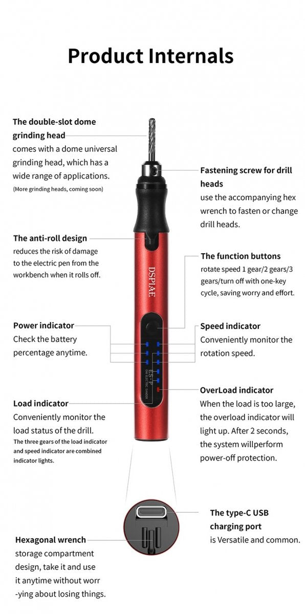 Stylo à tailler électrique portable DSPIAE ES-P / Kit de gravure électrique  – Bild 2