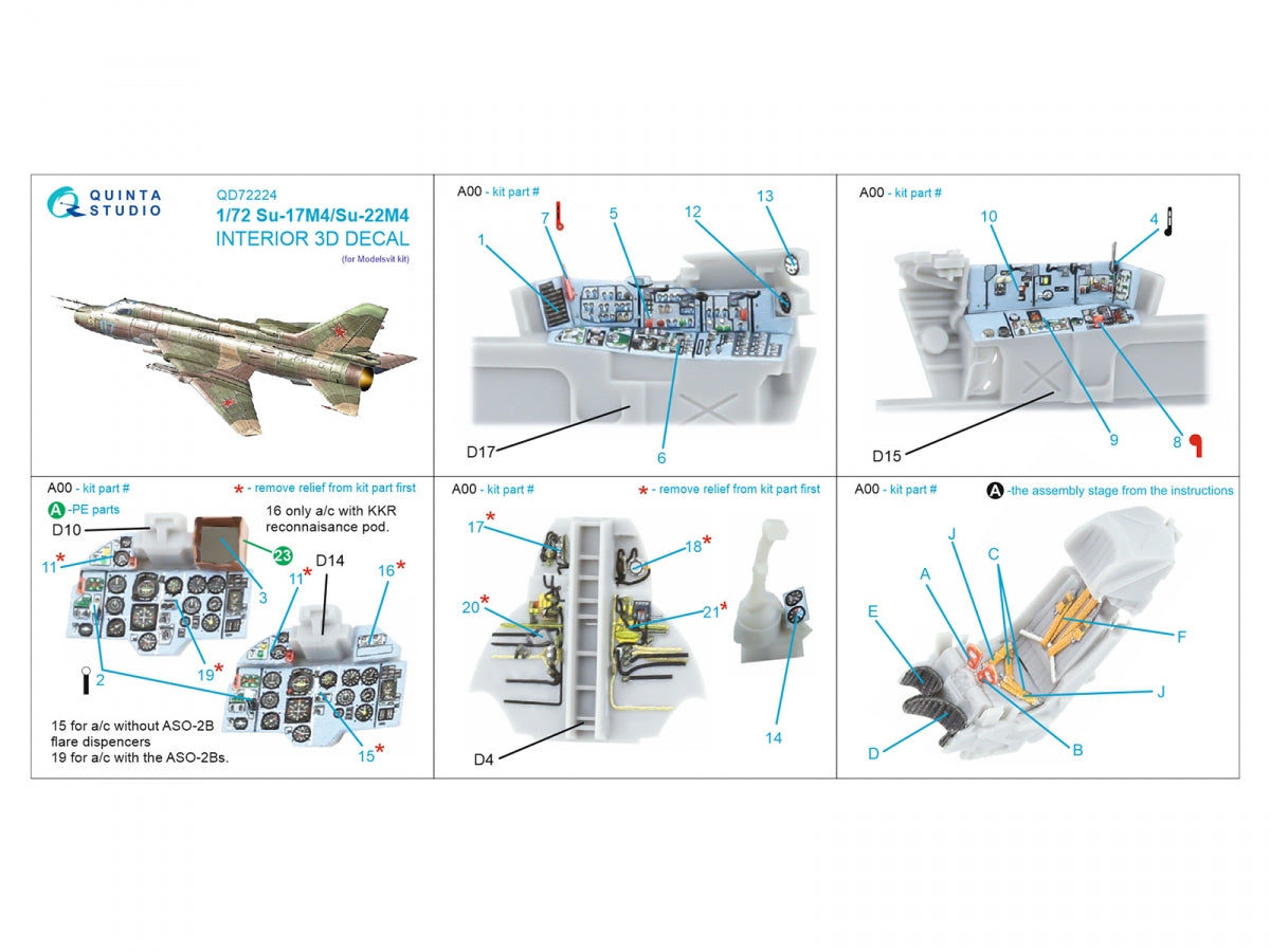 Intérieur imprimé en 3D et coloré sur papier décalcomanie Quinta Studio QD72224 Su-17M4/Su-22M4 (Modelsvit) 1/72  – Bild 2