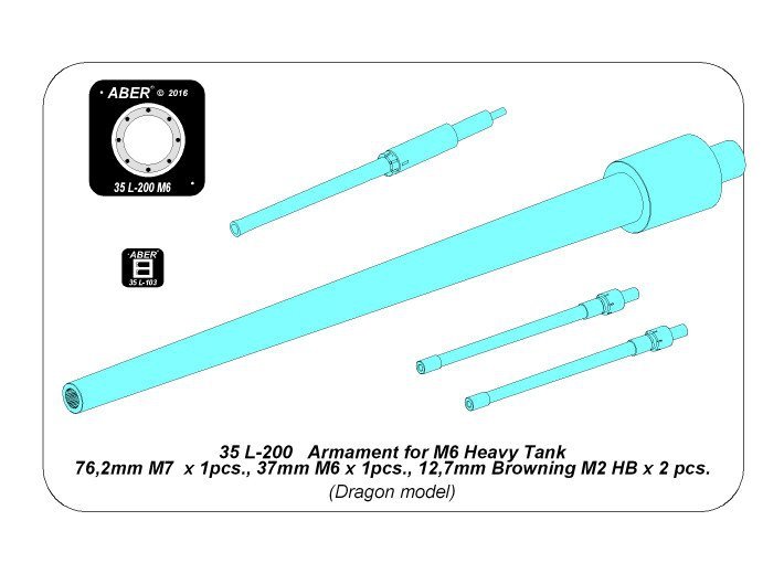 Aber 35L-200 Armament for US M6 Heavy Tank 1 x 76.2mm M7, 1 x 37mm M6; 2 x 12.7mm Browning M2 HB (1/35) – image 6
