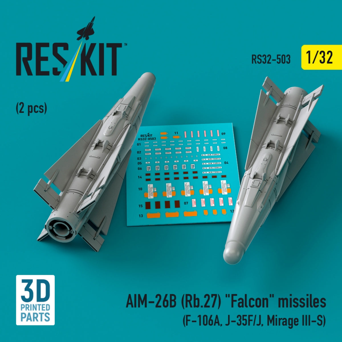 RESKIT RS32-0503 Missiles AIM-26B (Rb.27) « Falcon » (2 pièces) (Impression 3D) 1/32