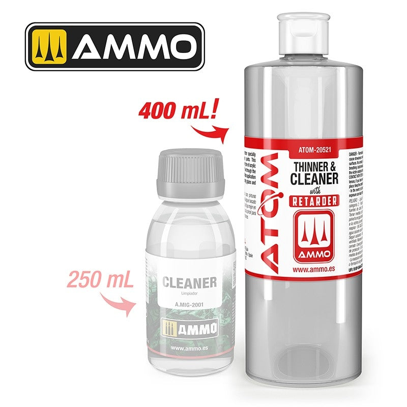 Diluant et nettoyant AMMO by Mig Jimenez 20521 ATOM avec retardateur 400 ml