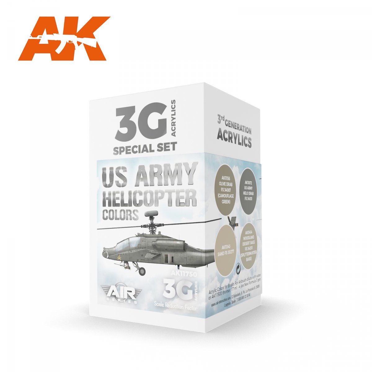 AK Interactive AK11750 Couleurs d'hélicoptère de l'armée américaine 4x17 ml