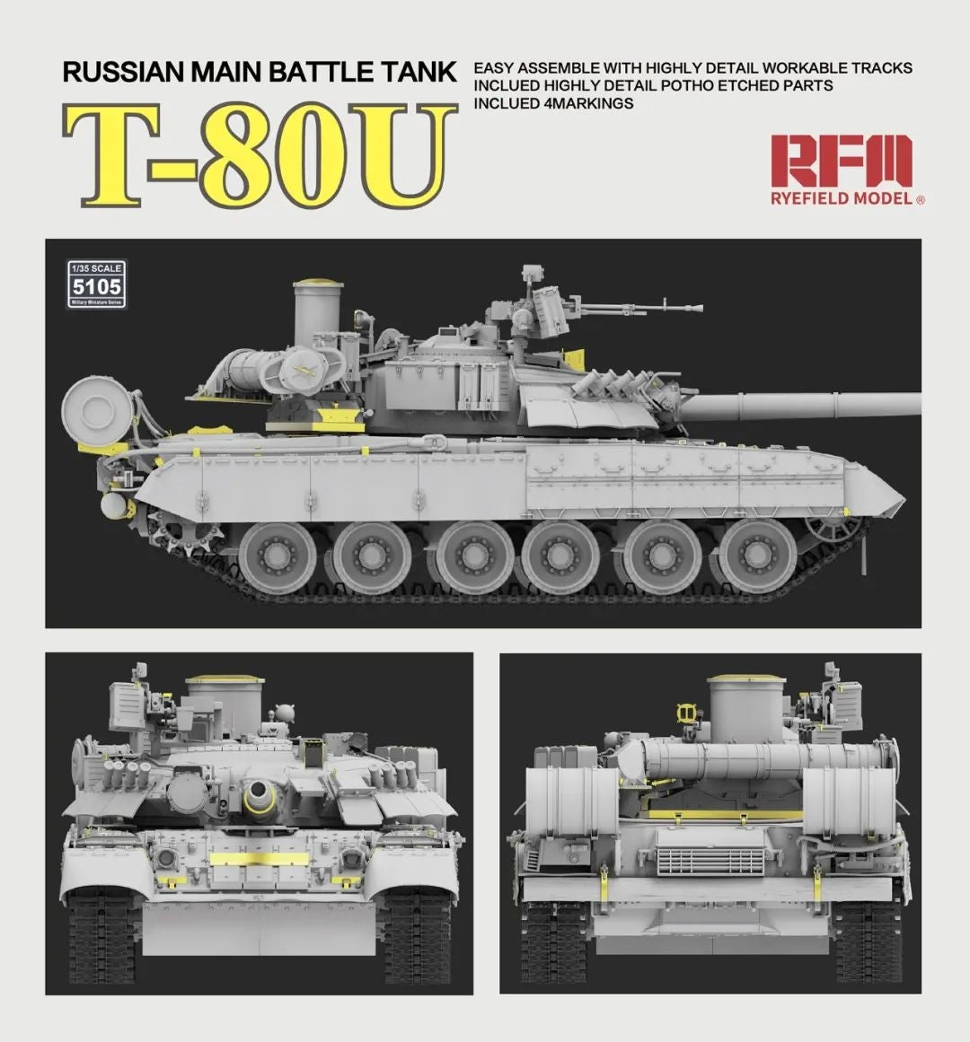 Maquette Rye Field 5105 Char de combat principal russe T-80U 1/35 – image 3