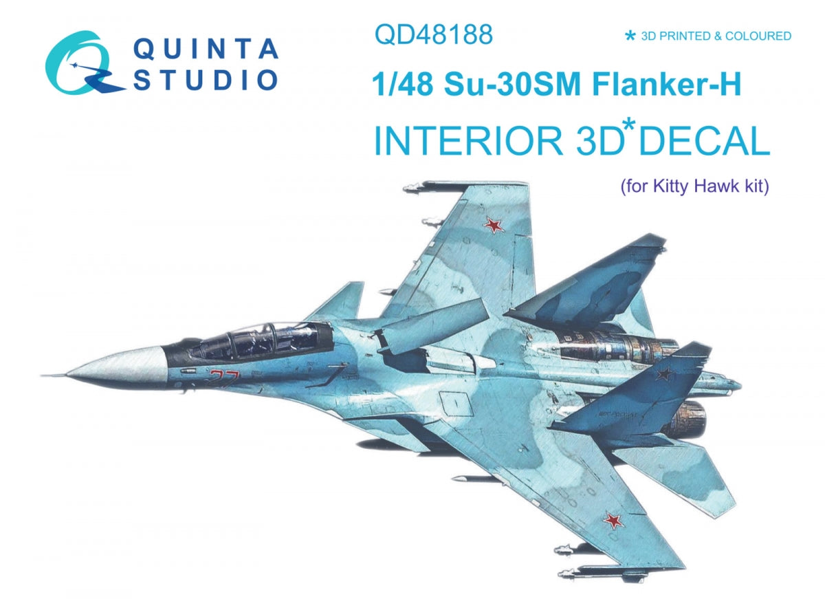 Intérieur coloré imprimé en 3D sur papier décalcomanie Quinta Studio QD48188 Su-30SM (pour kit KittyHawk) 1/48
