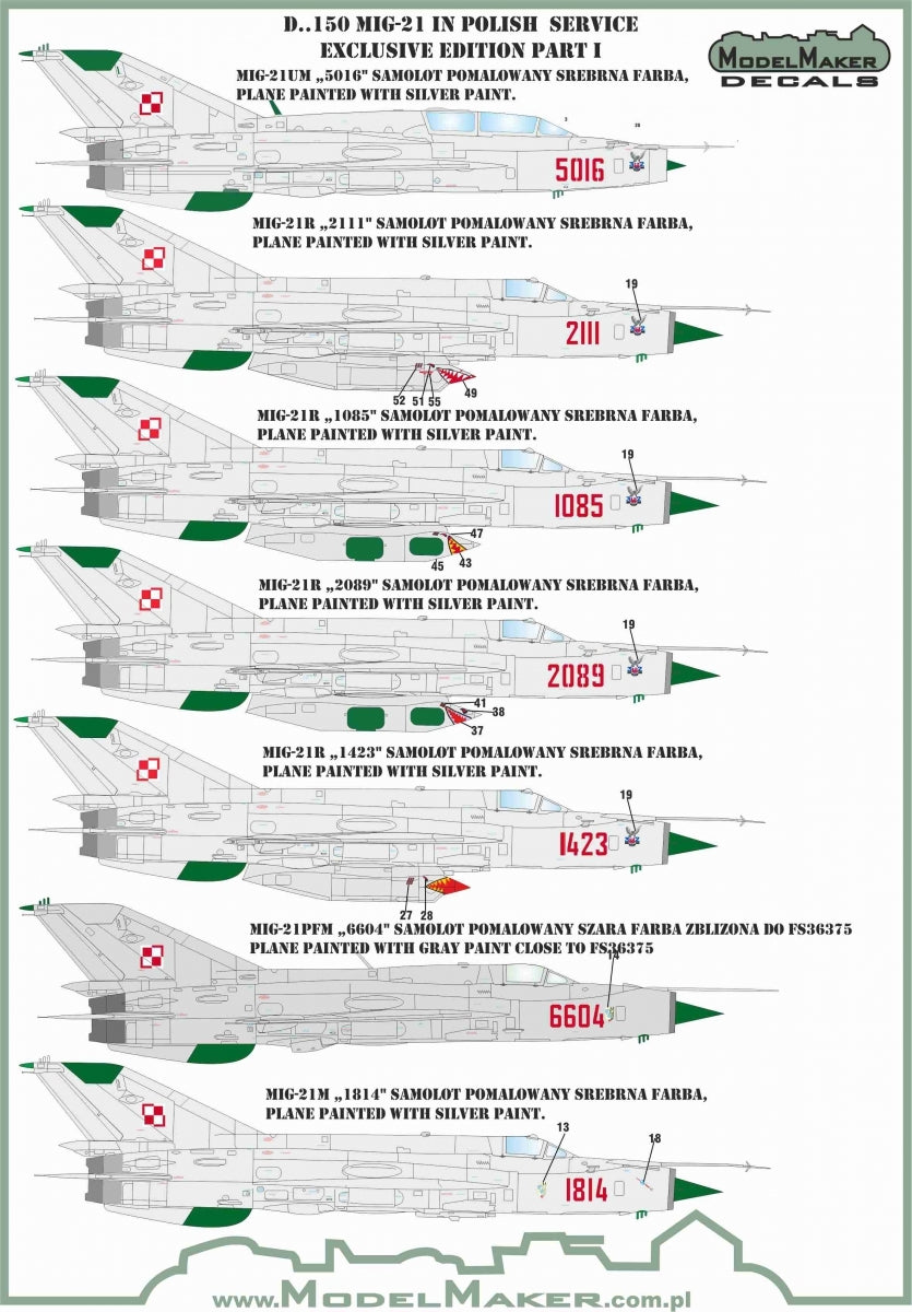 Décalcomanies ModelMaker D48151 MiG-21 en service polonais, édition exclusive, partie II, échelle 1/48