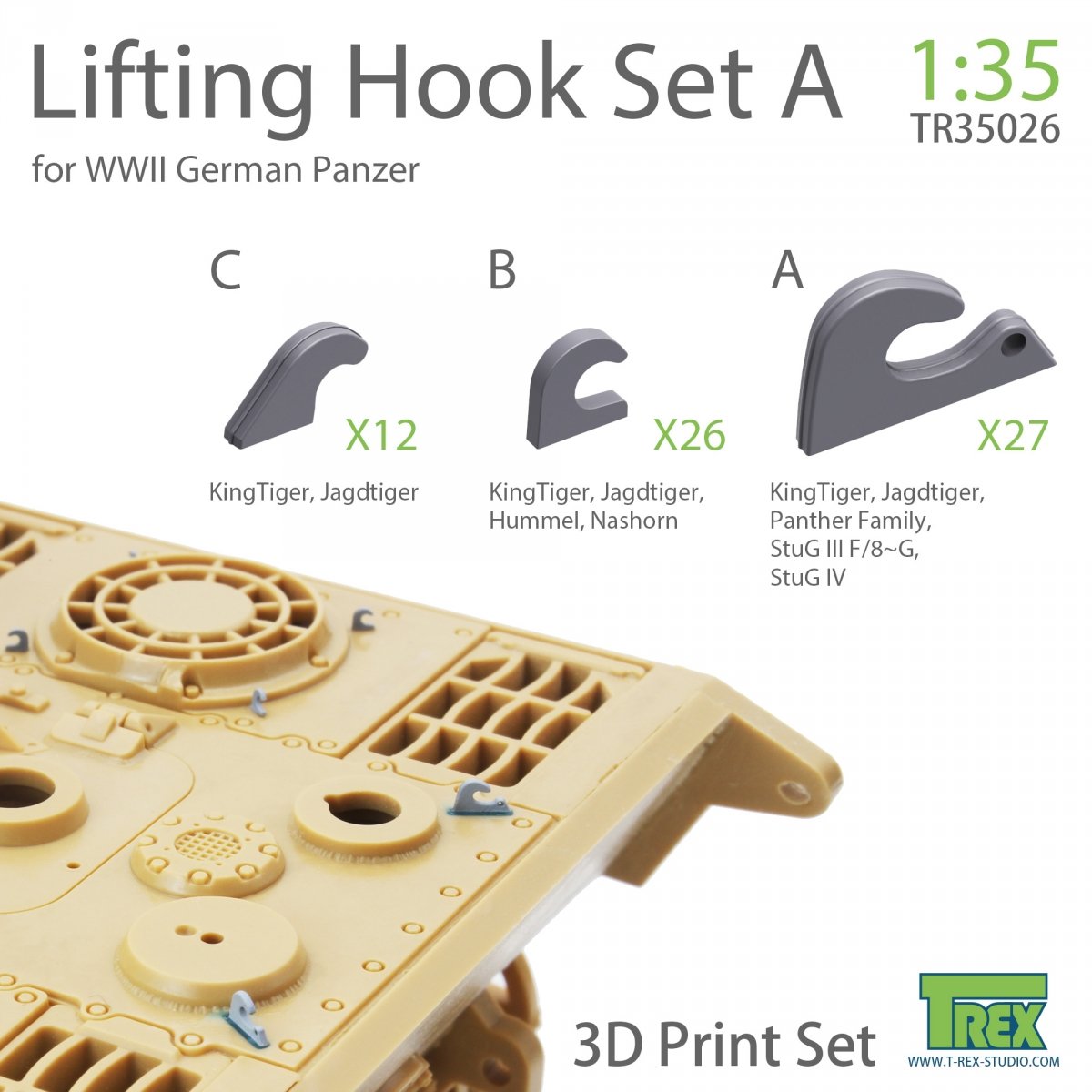 Crochet de levage T-Rex Studio TR35026 pour Panzer allemand de la Seconde Guerre mondiale, set A, échelle 1/35