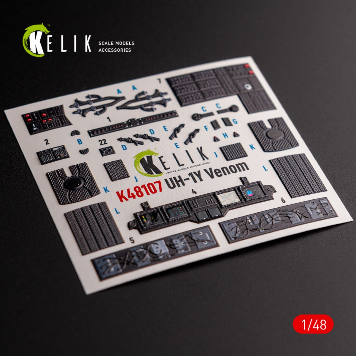 KELIK K48107 UH-1Y « Venom » - décalcomanies 3D intérieures pour maquette Zimi Model/KittyHawk au 1/48