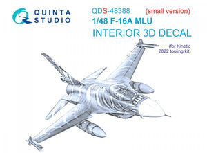 Intérieur imprimé en 3D et coloré sur papier décalcomanie Quinta Studio QDS-48388 F-16A MLU (Kinetic) (Petite version) 1/48