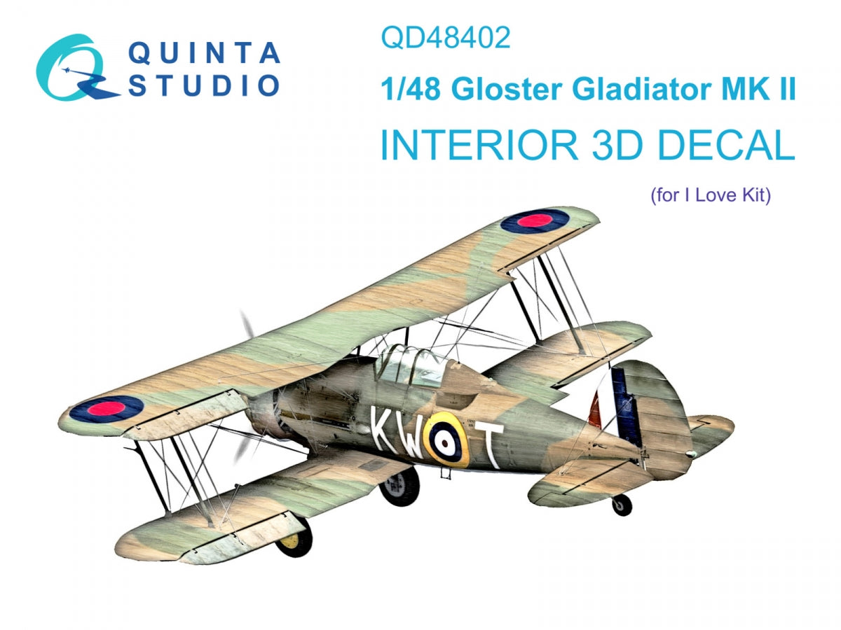 Intérieur imprimé en 3D et coloré sur papier décalcomanie Quinta Studio QD48402 Gloster Gladiator MKII (I Love Kit) 1/48