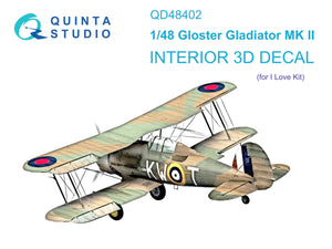 Intérieur imprimé en 3D et coloré sur papier décalcomanie Quinta Studio QD48402 Gloster Gladiator MKII (I Love Kit) 1/48