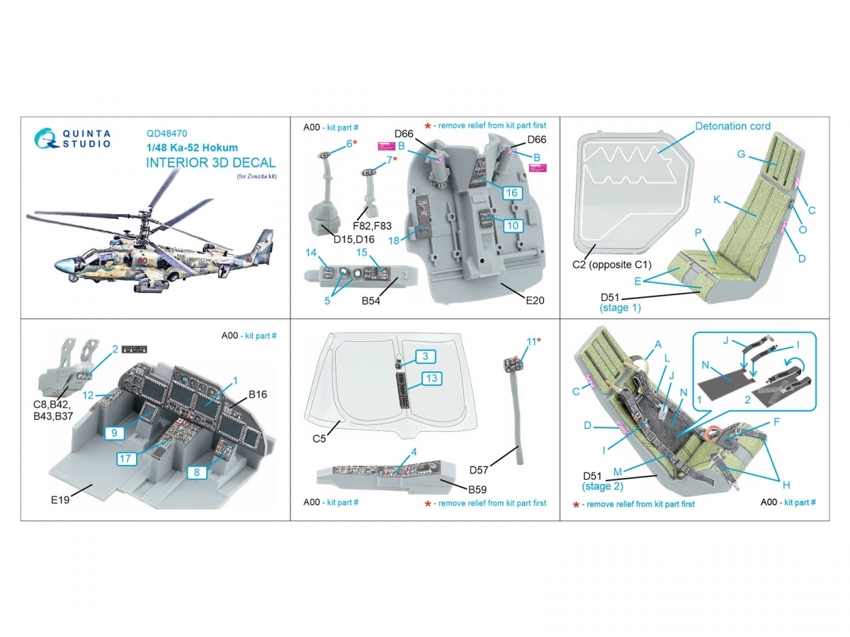 Intérieur coloré imprimé en 3D sur papier décalcomanie Quinta Studio QD48470 Ka-52 (Zvezda) 1/48 – Bild 7