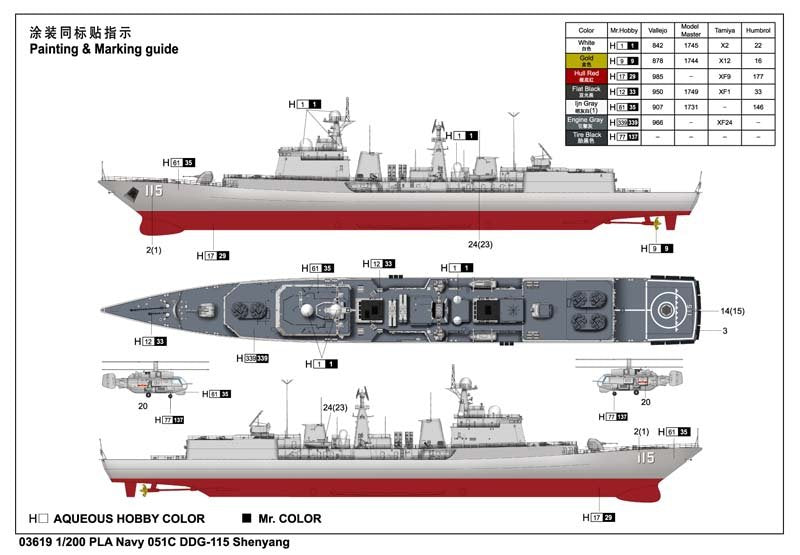 Trumpeter 03619 Marine de l&amp;#39;APL Type 051C DDG-115 Sheyang – image 14