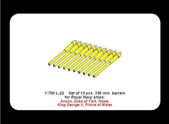 Aber 1/700L-22 Ensemble de 10 canons de 356 mm pour cuirassés de classe King George V de la Royal Navy 1/700 – imagen 2