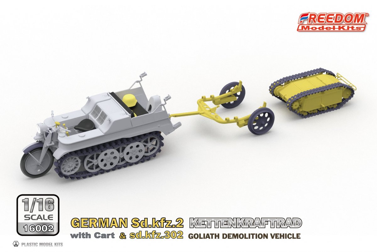 Freedom 16002 ALLEMAND SD.KFZ.2 KETTENKRAFTRAD &amp;amp; SD.KFZ.302 VÉHICULE DE DÉMOLITION GOLIATH 1/16 – imagen 5
