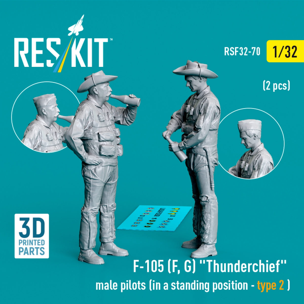 RESKIT RSF32-0070 F-105 (F, G) « Thunderchief » pilotes masculins (position debout - type 2) (2 pièces) (Impression 3D) 1/32