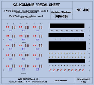 Weikert Decals DEC406 Uniformes allemands - Partie 3 - Luftwaffe - Défense anti-aérienne 1/35
