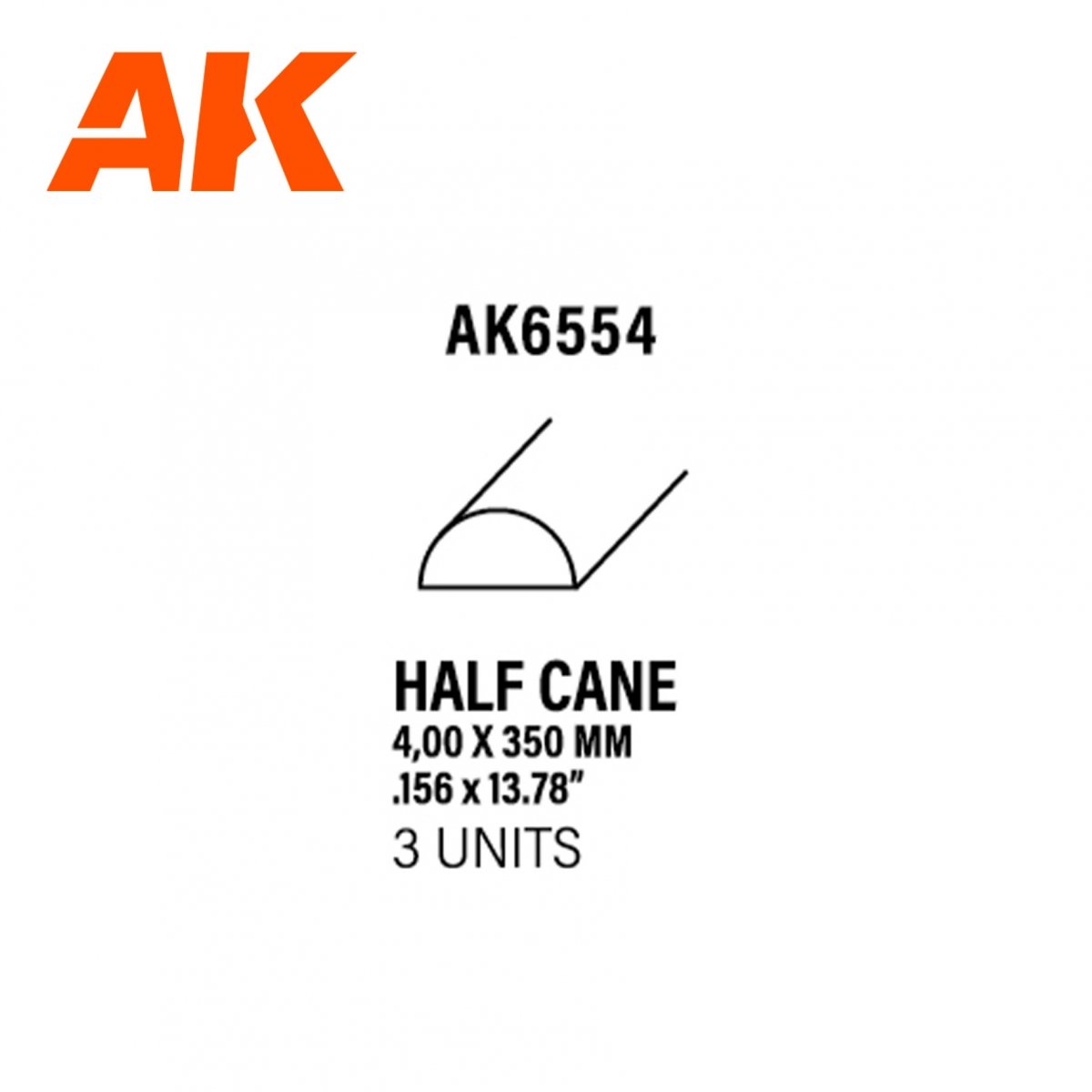 AK Interactive AK6554 DEMI-CANNE 4,00 X 350MM – DEMI-CANNE EN STYRÈNE – (3 UNITÉS)