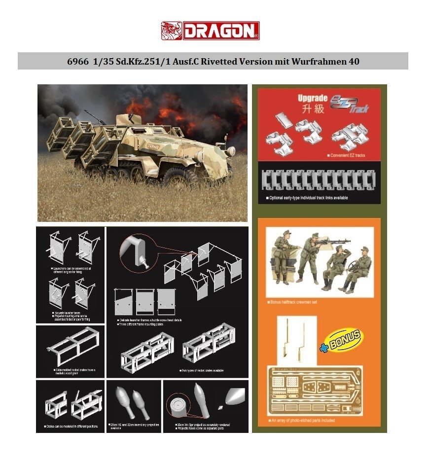 Dragon 6966 Sd.Kfz.251/1 Ausf.C Version rivetée avec Wurfrahmen 40 1/35 – immagine 2