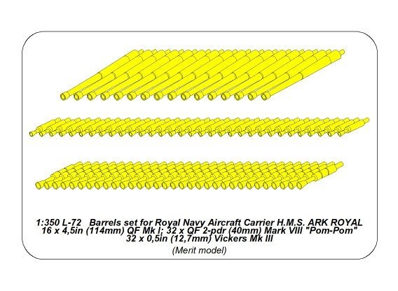 Ensemble de canons Aber 350L-72 pour HMS Ark Royal : 16 canons QF Mk I de 114 mm ; 32 canons QF Mark VIII Pom-Pom de 40 mm ; 32 canons Vickers Mk III de 12,7 mm (échelle 1/350). – Bild 2