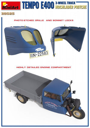 MiniArt 38025 TEMPO E400 HOCHLADER PRITSCHE CAMION 3 ROUES 1/35 – Bild 5
