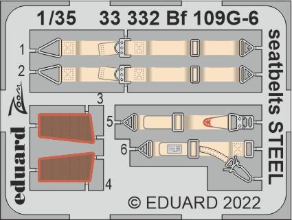 Eduard 33332 Ceintures de sécurité Bf 109G-6, maquette à bordure en acier, échelle 1/35
