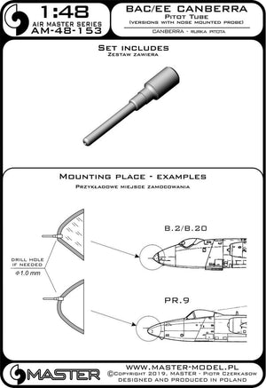 Master AM-48-153 BAC/EE Canberra - Tube de Pitot (utilisé sur les versions à tube de Pitot monté sur le nez) 1/48 – immagine 3