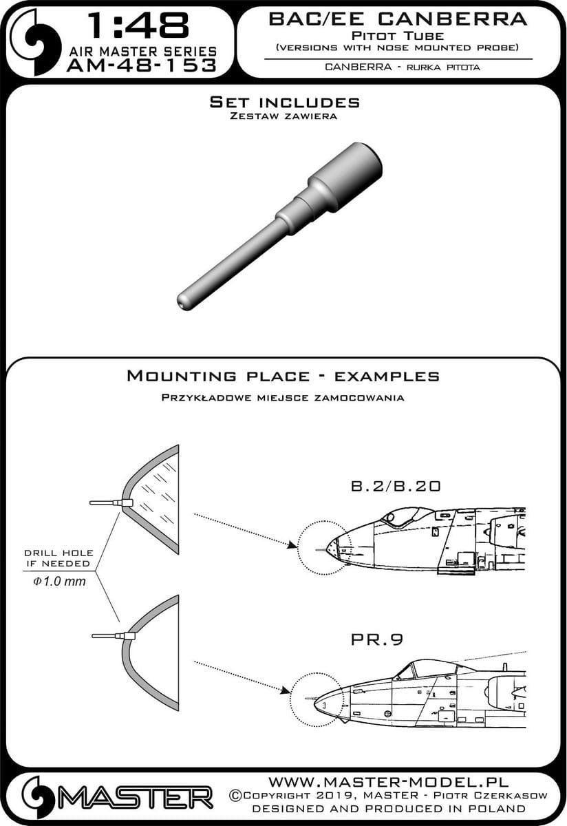 Master AM-48-153 BAC/EE Canberra - Tube de Pitot (utilisé sur les versions à tube de Pitot monté sur le nez) 1/48 – immagine 3