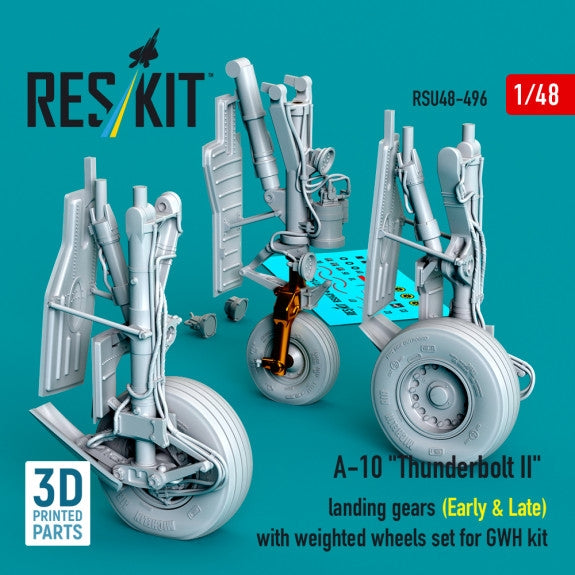 RESKIT RSU48-0496 A-10 "Thunderbolt II" landing gears (Early & Late) with weighted wheels set for GWH kit (Metal+3D Printed) 1/48