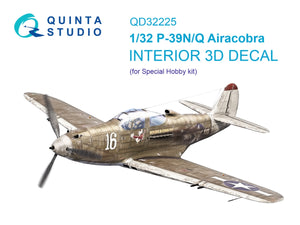 Intérieur du P-39N/Q Airacobra de Quinta Studio QD32225, imprimé en 3D et en couleur sur papier décalcomanie (Special Hobby), échelle 1/32