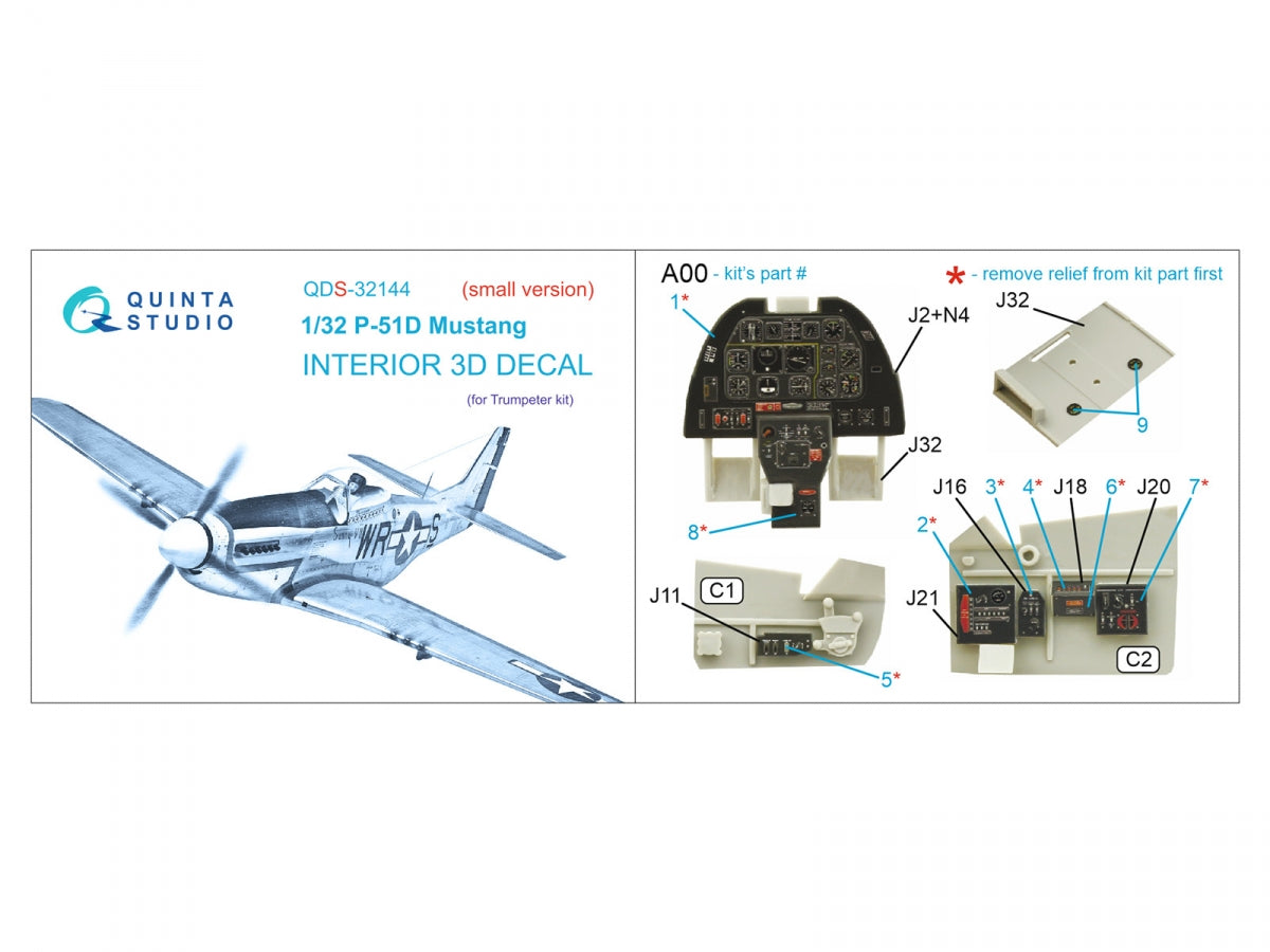 Intérieur imprimé en 3D et coloré sur papier décalcomanie Quinta Studio QDS-32144 P-51D Mustang (Trumpeter) (Petite version) 1/32 – image 8